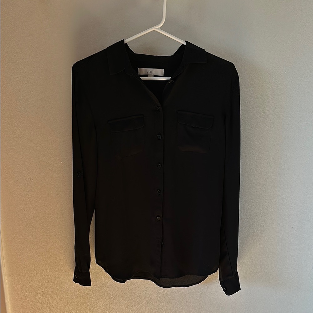 Loft Black Button-Up Blouse